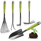 com-four® 5-teiliges Garten-Werkzeug-Set - Gartenset mit Doppelhacke, Kleingrubber, Fugenkratzer, Handrechen, Blumenkelle - Gartenwerkzeug für Pflanzen und Gartenarbeit (5-teiliges Gartenset)